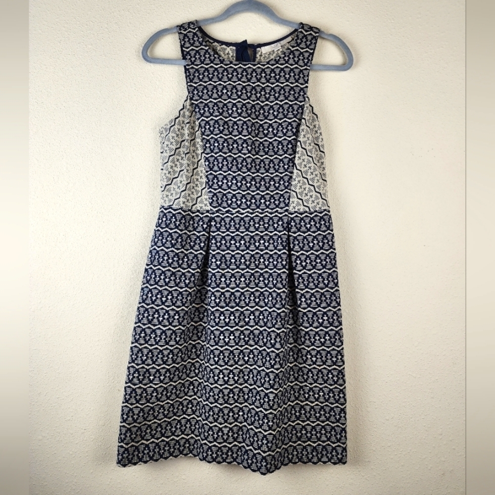 Loft midi dress, dark blue and cream, size 2